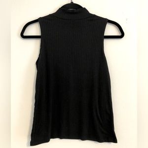 Sleeveless Mockneck Black Ribbed Tank